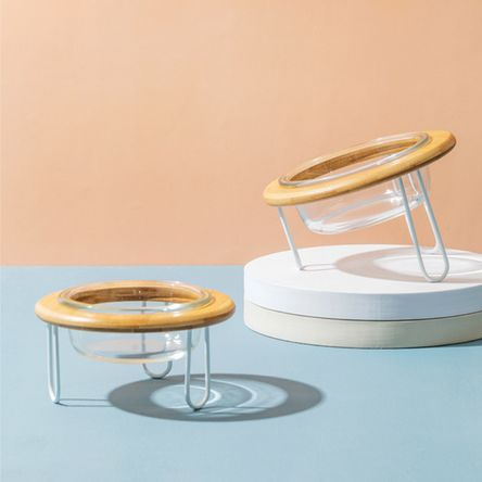 FurBub Glass Bowls with Bamboo Stand