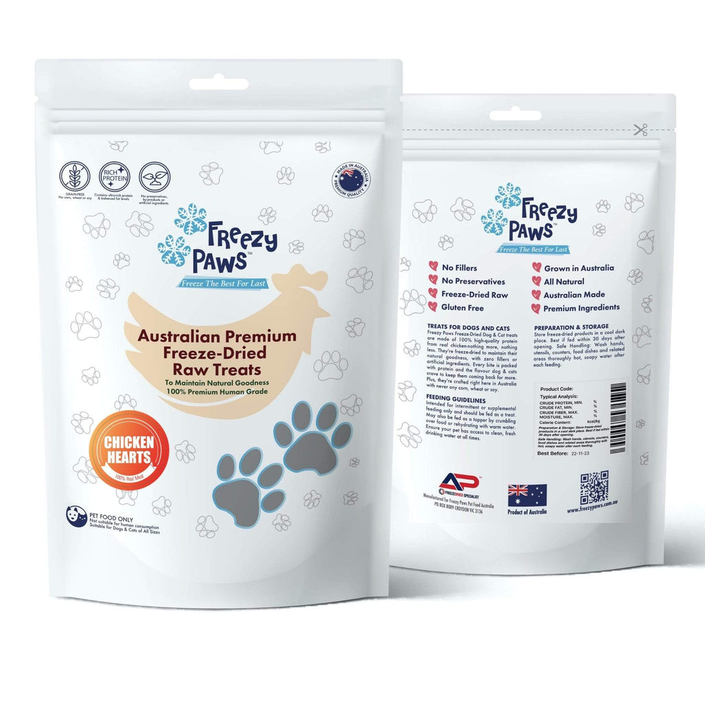 Freezy Paws Freeze-Dried Chicken Heart Dog and Cat Treats 100g