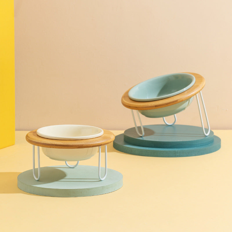 FurBub Ceramic Bowls with Bamboo Stand