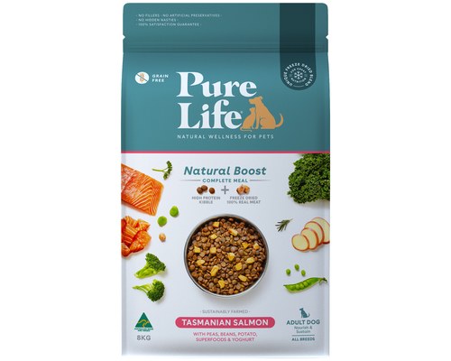 PURE LIFE Natural Boost Tasmanian Salmon Adult Dog Freeze Dried Food 8KG
